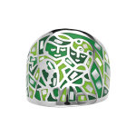 Bague stella mia en acier et nacre ovale avec motifs et visages verts Bague stella mia en acier et nacre ovale avec motifs et visages verts