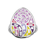 Bague stella mia en acier et nacre rose, jaune et violet avec motif spirale Bague stella mia en acier et nacre rose, jaune et violet avec motif spirale