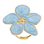Bague stella miia en acier dor� motif fleur avec p�tales nacr� bleu ciel 30mm