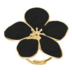 Bague stella miia en acier dor� motif fleur avec p�tales nacr� noir 30mm