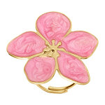 Bague stella miia en acier dor� motif fleur avec p�tales nacr� rose 30mm