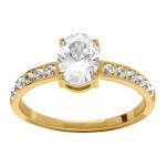 Bague style solitaire en acier dor� et oxydes blancs