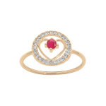 Bague en vermeil coeur et rubis v�ritable contour pav� d'oxydes blancs