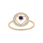 Bague en vermeil coeur et saphir v�ritable contour pav� d'oxydes blancs