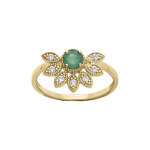 Bague en vermeil demi fleur d'emeraude vritable et topazes blanches