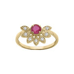 Bague en vermeil demi fleur de rubis v�ritable et topazes blanches