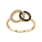 Bague en vermeil double cercle entrelac� avec pierres blanches et noires