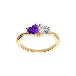 Bague en vermeil double coeur oxyde violet et blanc