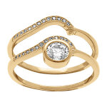 Bague en vermeil duo vague avec oxyde central et pavage d'oxydes blancs sertis