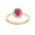 Bague en vermeil fleur de rubis véritable et contour topazes blanches serties Bague en vermeil fleur de rubis véritable et contour topazes blanches serties