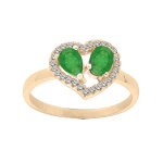 Bague en vermeil forme coeur avec emeraudes v�ritables et contour topazes blanches serties