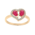 Bague en vermeil forme coeur avec rubis v�ritables et contour topazes blanches serties