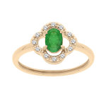 Bague en vermeil forme fleur emeraude v�ritable et topazes blanches
