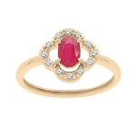 Bague en vermeil forme fleur rubis v�ritable et topazes blanches