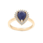 Bague en vermeil forme goutte 8x6 saphir véritable et contour topazes blanches sertis Bague en vermeil forme goutte 8x6 saphir véritable et contour topazes blanches sertis