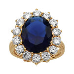 Bague en vermeil grosse pierre centrale bleu fonc� et contour de pierres blanches - 20mm x 17 mm