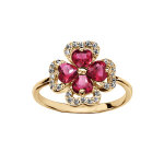 Bague en vermeil motif trèfle et pierres rouges entourage oxydes blancs sertis Bague en vermeil motif trèfle et pierres rouges entourage oxydes blancs sertis