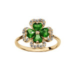 Bague en vermeil motif trèfle et pierres vertes entourage oxydes blancs sertis Bague en vermeil motif trèfle et pierres vertes entourage oxydes blancs sertis
