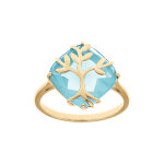 Bague en vermeil avec oxyde fond bleu ciel et arbre de vie Bague en vermeil avec oxyde fond bleu ciel et arbre de vie