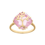 Bague en vermeil avec oxyde fond rose et arbre de vie Bague en vermeil avec oxyde fond rose et arbre de vie