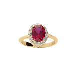 Bague en vermeil avec pierre centrale rouge et contour d' oxydes blancs sertis Bague en vermeil avec pierre centrale rouge et contour d' oxydes blancs sertis