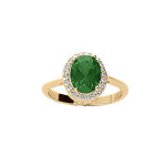 Bague en vermeil avec pierre centrale verte et contour d'oxydes blancs sertis Bague en vermeil avec pierre centrale verte et contour d'oxydes blancs sertis