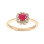 Bague en vermeil rubis véritable et contour carré pavé d'oxydes blancs sertis Bague en vermeil rubis véritable et contour carré pavé d'oxydes blancs sertis