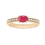 Bague en vermeil rubis v�ritable ovale et rails de topazes blanches serties