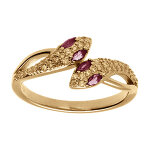 Bague en vermeil serpent double avec oxydes blancs et yeux fuschia
