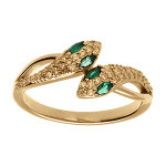 Bague en vermeil serpent double avec oxydes blancs et yeux verts