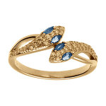 Bague en vermeil serpent double avec oxydes blancs et yeux verts bague serpent double en vermeil, oxydes ...