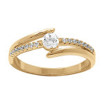 Bague en vermeil solitaire double rangs lisses et oxydes blancs sertis