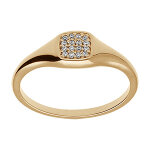 Bague en vermeil style chevaliere avec une t�te carr�e pav�e d' oxydes blancs sertis
