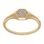 Bague en vermeil style chevaliere avec une t�te hexagonale pav�e d'oxydes blancs sertis