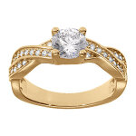 Bague en vermeil tress�e avc solitaire et oxydes blancs sertis