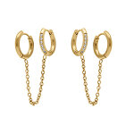 Boucles d'oreille en acier dor� compos� de petits anneaux un lisse et l'autre avec oxydes blancs sertis ...