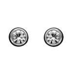 Boucles d'oreilles en acier oxyde rond blanc serti clos grand mod�le et fermoir poussette