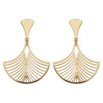 Boucles d'oreilles en acier et pvd jaune plume de paon suspendu et fermoir poussette Boucles d'oreilles en acier et pvd jaune plume de paon suspendu et fermoir poussette