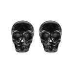 Boucles d'oreilles en acier et pvd noir tte de mort et fermoir poussette