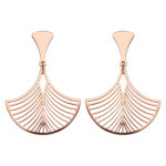 Boucles d'oreilles en acier et pvd rose plume de paon suspendu et fermoir poussette Boucles d'oreilles en acier et pvd rose plume de paon suspendu et fermoir poussette
