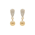Boucles d'oreille en argent dor forme goutte pave d'oxydes blancs et boule lisse