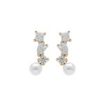 Boucles d'oreille en argent dor� avec perle de culture d'eau douce blanche avec 3 oxydes blancs