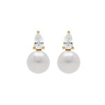 Boucles d'oreille en argent dor� perle de culture d'eau douce blanche avec un oxyde blanc