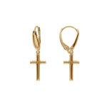 Boucles d'oreille en argent dor� petite croix plate 13mm, fermoir dormeuse