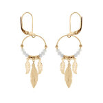 Boucles d'oreille en argent et dorure jaune anneau suspendu 15mm avec boules lisses et blanches pampille ...