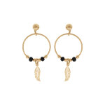 Boucles d'oreille en argent et dorure jaune anneau suspendu 15mm avec boules lisses et noires pampille ... Boucles d'oreille en argent et dorure jaune anneau suspendu 15mm avec boules lisses et noires pampille ...