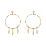 Boucles d'oreille en argent et dorure jaune anneau suspendu 28mm boules lisses et blanches pampille 3 ...