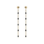 Boucles d'oreille en argent et dorure jaune chanette avec perles noires et fermoir poussette