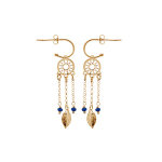 Boucles d'oreille en argent et dorure jaune demi - créole attrape rêve suspendu et boules bleu foncé ... Boucles d'oreille en argent et dorure jaune demi - créole attrape rêve suspendu et boules bleu foncé ...