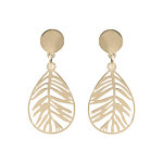 Boucles d'oreille en argent et dorure jaune goutte motif feuillage suspendue et fermoir poussette